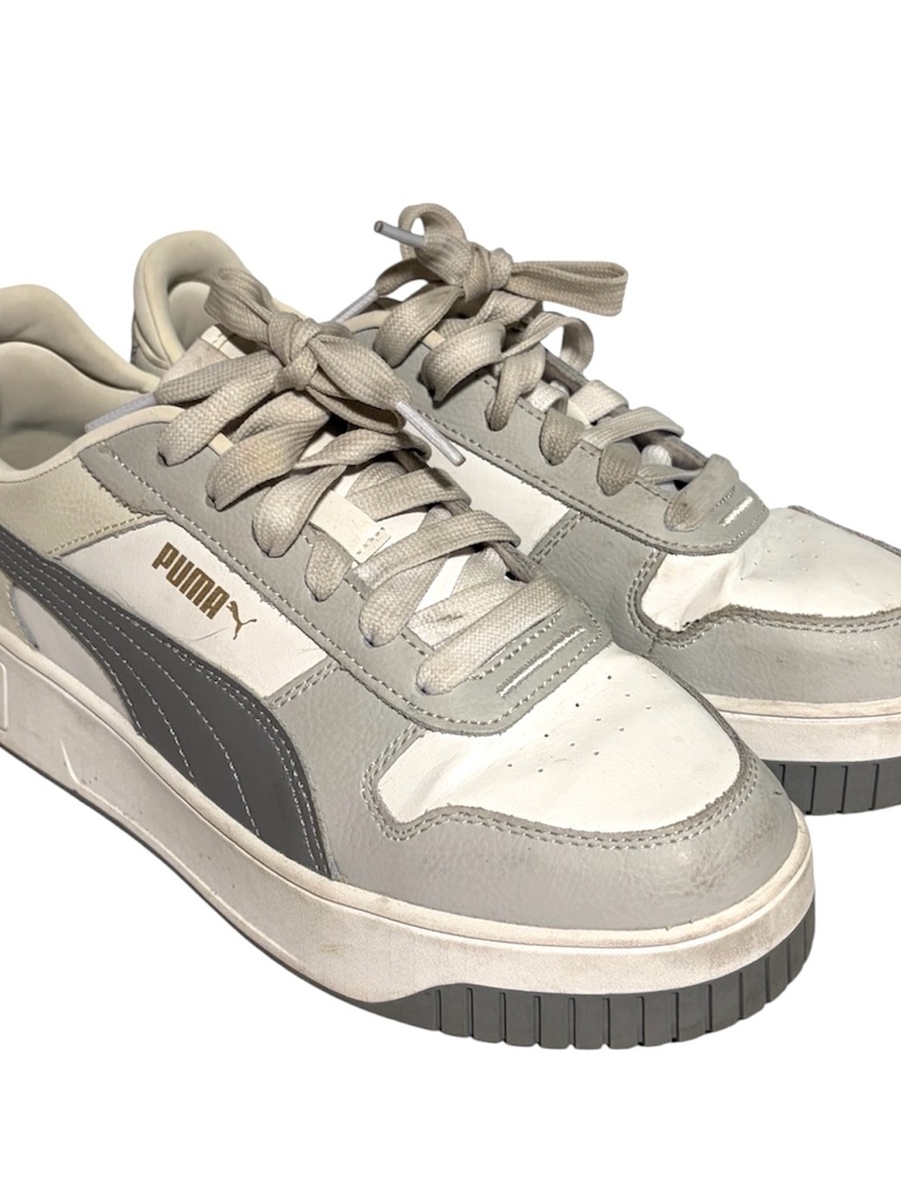 PUMA Gray, White & Taupe Low-Top Sneakers